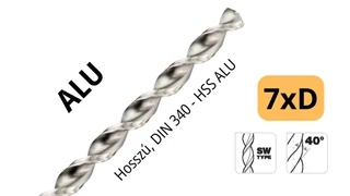 Hosszú csigafúró DIN 340 HSS ALU - Tivoly 114038 széles horonnyal könnyűfémekhez
