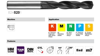Keményfém csigafúró 5xD VHM - CNC gépre termelékeny fúráshoz - Tivoly Sirius és SmiCut minőség