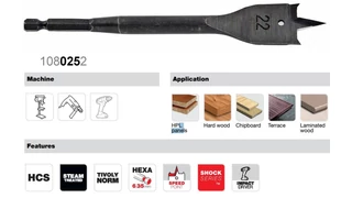 Lapos fafúró hatszög szárral DIN 3126 E6.3 - Tivoly 108025