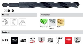 Gipszkarton fúró (a fémsín és faoszlop átfúrásához is) - Hexa bitbefogás