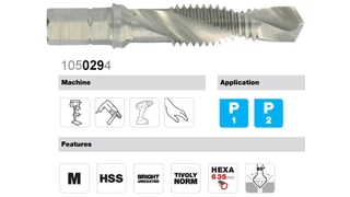 Kombi fúró-menetfúró Metrikus menethez - HSS Hexa (DIN 3126 E6.3)