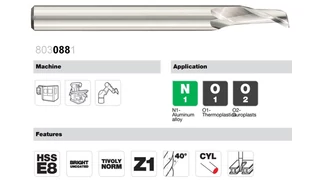 Egyélű gyorsacél maró HSSE8 Alu, Plastic - Tivoly 803088