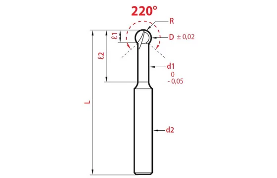 Gömbmaró 220° keményfém méretei