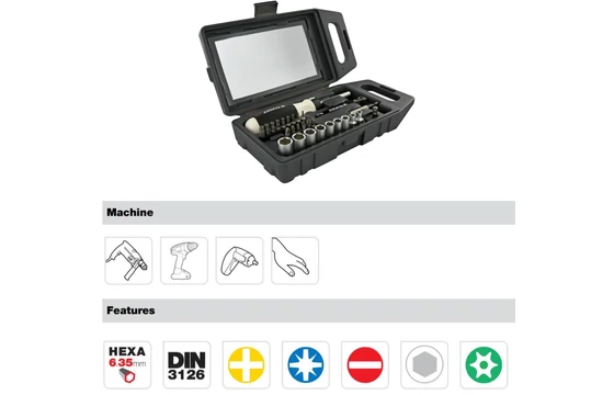 28 részes csavarozó készlet bitekkel és dugókulcsokkal