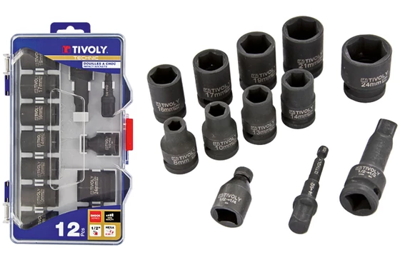 12 részes gépi dugókulcs készlet (kerékszereléshez)