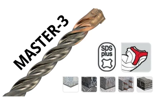 SDS-Plus háromélű fúrószár DIN 8035 MASTER3 - Tivoly 109227 vasbetonhoz