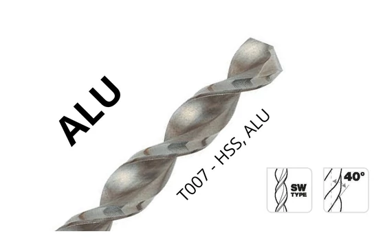 Csigafúró DIN 338 HSS ALU - Tivoly 114007 - széles horonnyal könnyűfémekhez