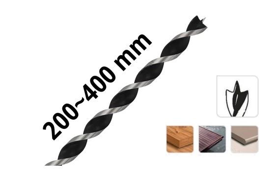 Hosszú fafúró 200-400 mm hosszú furatokhoz - Tivoly 108004 és 108005