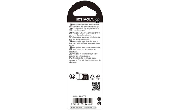 Tivoly kézi bittartó adapter csomagoláscimkéje