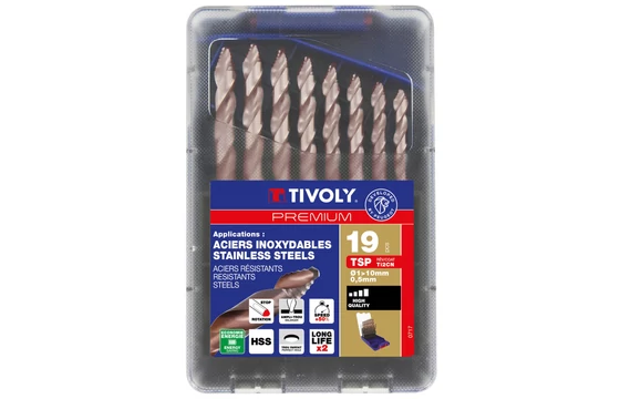 19 részes lépcsős hegyű HSS csigafúró készlet - Tivoly TSP (1-10 mm)