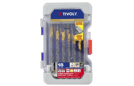 18 részes Tivoly TiN fúrókészlet - Menet-előfúró méretekkel