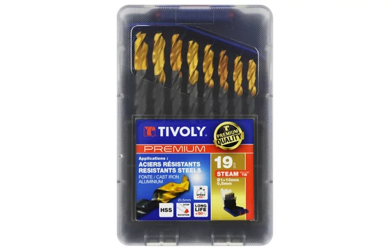 19 részes Tivoly TiN bevonatos HSS fémfúró készlet (1-10 mm)