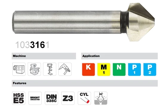 Tivoly HSSE háromélű kúpsüllyesztő műszaki jellemzői