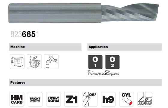 Egyélű keményfém kontúrmaró műanyaghoz (PLASTIC)