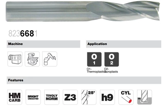3-élű keményfém kontúrmaró műanyaghoz (Plastic)