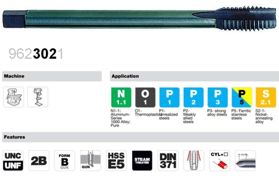 Tivoly DIN 374/376 UNC-UNF gépi menetfúró jellemzői