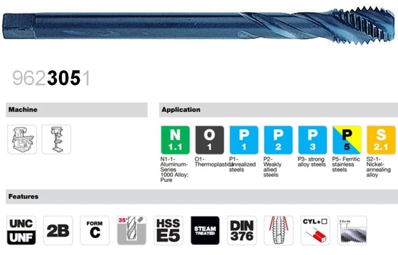 Tivoly gépi menetfúró DIN 374/376 jellmezői