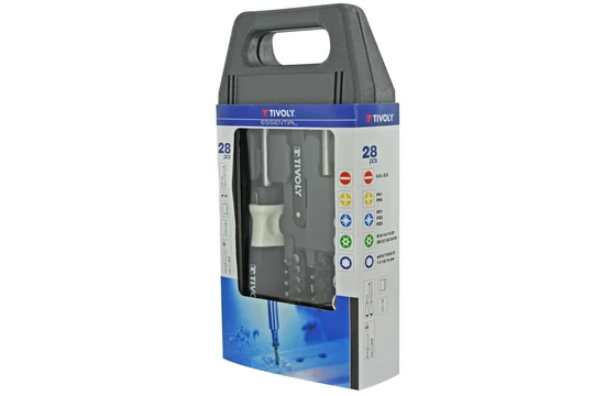 28 részes csavarozó készlet bitekkel és dugókulcsokkal